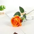 Artificial orange rose flower single stem for wedding home decor party photography props gift. - Orange