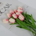 Artificial tulip flowers bouquet pink white faux floral home decoration photography props set - 35cm / Milky Pink