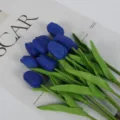 Blue PU artificial tulips bouquet for home decor and wedding photography setup variant. - 35cm / Dark Blue