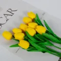 Artificial yellow tulip bouquet PU touch fake flowers for home decor photography props. - 35cm / Yellow