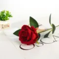 Artificial Red Rose Single Stem Flower Fake Rose for Home Decor Photography Props Variant - Dark Red