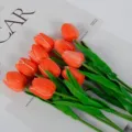 PU artificial tulip flowers bouquet home decor photography fake floral arrangement wedding - 35cm / Orange