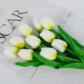 Artificial white yellow tulip PU touch fake flower for home decor photography bouquet - 35cm / Green