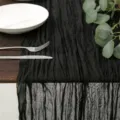 Runner da tavola bohémien nero in garza con elegante trama stropicciata decoro - 90*180cm(+-5cm) / N. 26 nero
