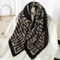 Fashion pleated geometric print scarf women autumn winter warm long shawl chic neck wrap design - Style 10