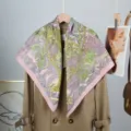Pañuelo de seda de lujo con estampado floral 90x90cm bufanda elegante de sarga para mujer - Rosa