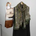 Bufanda larga verde con estampado paisley chal bohemio elegante para mujer moda - Verde