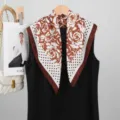 Pañuelo cuadrado de seda de lunares vintage francés camelia 68cm accesorio elegante mujer - Marrón