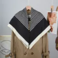 foulard cuadrado de seda negra y blanca a rayas 90cm estilo profesional elegante mujer - 90x90cm / Negro