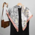 Elegante pañuelo de seda de 90cm con estampado floral, estilo pintura al óleo, chal chic para mujer. - Oro Rojo