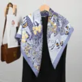 Mujer 90cm pañuelo cuadrado tacto seda lujo floral azul impresión elegante chal - Azul