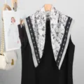 Primavera nuevo panuelo cuadrado de seda sintetica estampado negro y blanco elegante chal - 68x68cm / Tribal de terciopelo blanco roto