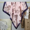 Pañuelo cuadrado de satén de seda 90cm elegante estampado floral moda mujer chal versátil - Rosa