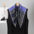 Pañuelo cuadrado con estampado geométrico para mujer elegante bufanda efecto seda retro - 68x68cm / Azul