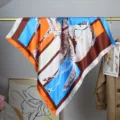 Pañuelo de seda cuadrado 90cm diseñador estampado caballo lujo bufanda mujer elegante pañuelo - Azul