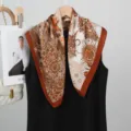 Primavera verano sol luna estampado seda cuadrado pañuelo elegante fino cuello mujer - 68x68cm / Marrón Rojo