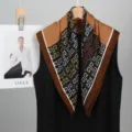 Pañuelo cuadrado vintage para mujer con estampado geométrico elegante, estilo lujo 68cm. - 68x68cm / Marrón