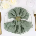 Sage green bohemian wrinkled cheesecloth napkin with elegant gold spiral metal napkin ring - 50*50 / Bean Green No. 77 Light Green