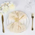 Elegant cream crinkle gauze napkin with golden spiral ring for wedding table decor - 50*50 / Creamy White No. 15 Beige