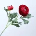 Fleur de renoncule floquée artificielle avec 2 têtes, fausse branche de fleur réaliste pour déco. - Rouge