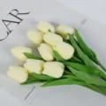 Artificial PU Touch Tulip Flowers Bouquet Fake Floral Home Decor Photography Props White - 35cm / Off White