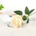 Artificial rose flower single stem fake floral for home wedding party decoration white - Beige