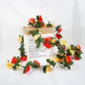 Lebendige rote und gelbe künstliche Rosengirlande für Hochzeit und Heimdeko - 45 Köpfe / Orange