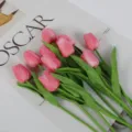 Pink artificial tulips PU touch simulation flowers for home decor wedding bouquet photography. - 35cm / Rose Red