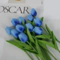 Artificial blue tulip flowers for home decor photography props PU touch fake floral bouquet - 35cm / Double Blue