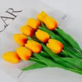 Artificial yellow tulip bouquet for home decoration real touch PU flower photography props. - 35cm / Sunset Red