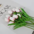 Artificial tulip flowers PU real touch white pink bouquet home decor photography props. - 35cm / Flocking Powder