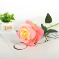 Artificial rose flower single pink yellow gradient romantic wedding party home decor - Yellow Pink