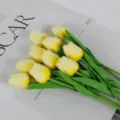 Artificial yellow tulips PU touch fake flowers bouquet for home decoration photography props - 35cm / Light Yellow