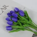 Purple artificial tulip flower single stem PU touch simulation floral decor for home - 35cm / Purple Blue Plaid