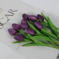 Purple artificial tulip flowers PU touch fake floral bouquet for home decor photography props - 35cm / Fuschia