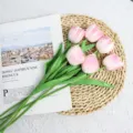 Artificial tulip flowers PU touch fake floral bouquet for home decor photography - 35cm / Deep Pink Lantern Tulips