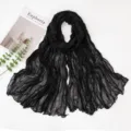 Black crinkled chiffon scarf, lightweight solid color shawl for summer sun protection. - Black