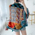Ethnic print scarf with tassels, geometric pattern shawl, lightweight summer beach wrap. - Style 9