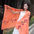 Orange ethnic embroidered shawl scarf for women, bohemian style floral wrap for travel outdoor. - 90x170cm / Orange