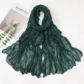 Dark green crinkled Bali yarn scarf, versatile solid color sun protection shawl for women. - Dark Green