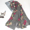 Cotton Linen Embroidered Floral Scarf Ethnic Shawl Boho Travel Accessory Grey Style - 90x170cm / Dark Gray