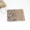 Cotton linen embroidered scarf for women, elegant floral design long shawl for daily wear. - Khaki