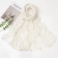 White crinkled chiffon scarf for women, lightweight solid color shawl and sun protection wrap. - Off-White