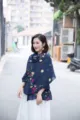 Dark blue embroidered linen scarf ethnic style floral shawl for women travel accessories. - 90x170cm / Navy