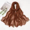Brown crinkled chiffon scarf solid color summer sun protection lightweight stylish shawl. - Coffee