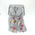 Bohemian embroidery cotton linen scarf for women, ethnic floral shawl, grey travel sun protection. - Light Gray