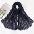 Solid color pleated chiffon scarf for women, lightweight summer sun protection wrap. - Navy