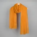 Écharpe unie froissée en coton et lin pour femme, châle frangé automne hiver et protection. - Jaune Orangé