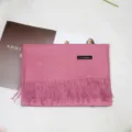 Solid color winter cashmere feel scarf with fringe tassel warm thick women wrap shawl - No. 29 Leather Red