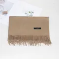 Solid color winter cashmere feel scarf with fringe tassel design, elegant warm women shawl. - 10# Khaki